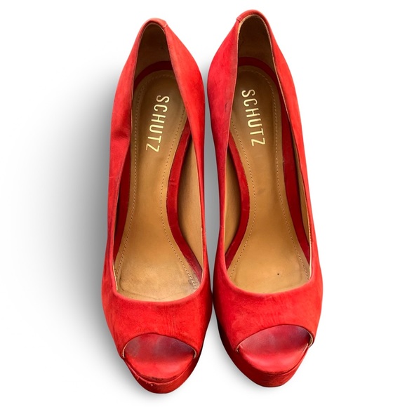 Schutz Platform Peep Toe Heels Red Size 7 (EU 38) - Picture 2 of 8